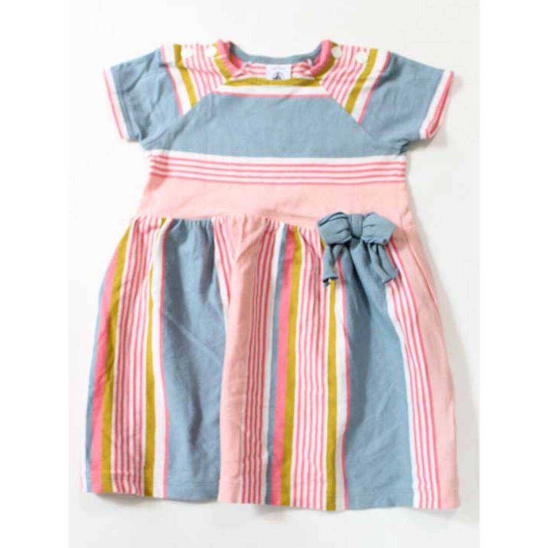 PETIT BATEAU(プチバトー)の☆プチバトー/PETIT BATEAU☆74cm 半袖ワンピース ピンク×グレー ボーダー 【中古】子供服 キッズ kids ベビー baby 女の子 夏 716022 onepi キッズ/ベビー/マタニティのベビー服(~85cm)(ワンピース)の商品写真