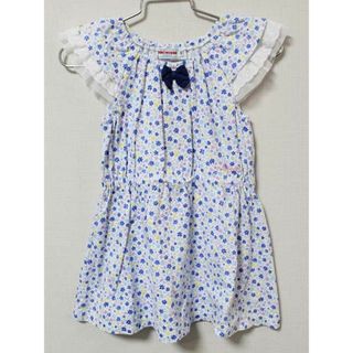 ミキハウス(mikihouse)の《ミキハウス/mikihouse》90cm 半袖ワンピース 白×ブルー系【中古】子供服 キッズ kids ベビー服 baby 女の子 夏 824032 onepi(ワンピース)