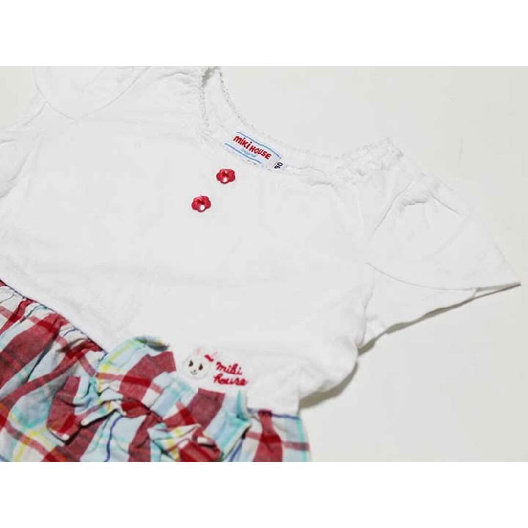 mikihouse(ミキハウス)の‡ミキハウス/mikihouse‡90cm 半袖ワンピース 白×赤【中古】子供服 キッズ kids ベビー服 baby 女の子 夏 524032 onepi キッズ/ベビー/マタニティのベビー服(~85cm)(ワンピース)の商品写真