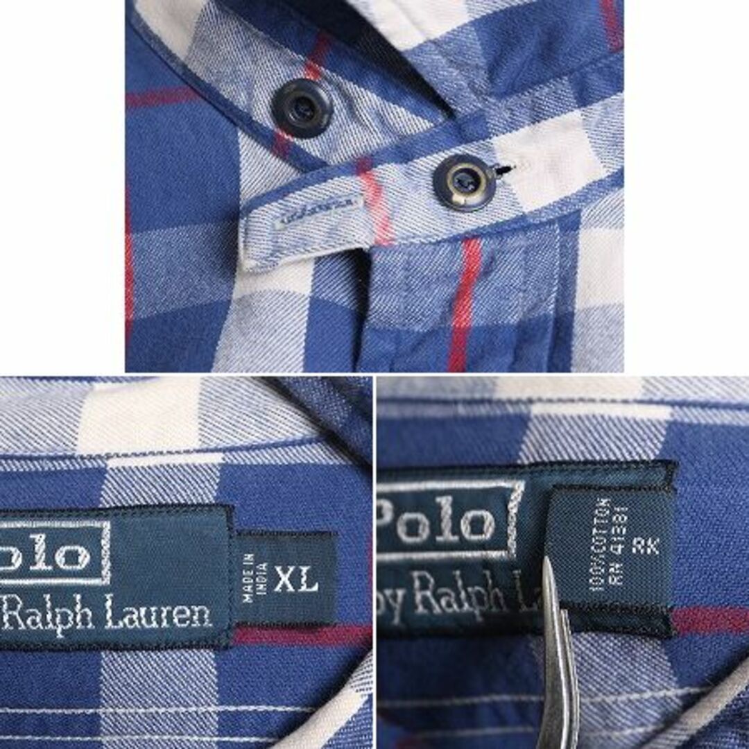 Ralph Lauren(ラルフローレン)の90s ポロ ラルフローレン チェック フランネル シャツ メンズ XL 古着 POLO 90年代 オールド ネルシャツ ポニー無し マチ付き 大きいサイズ メンズのトップス(シャツ)の商品写真