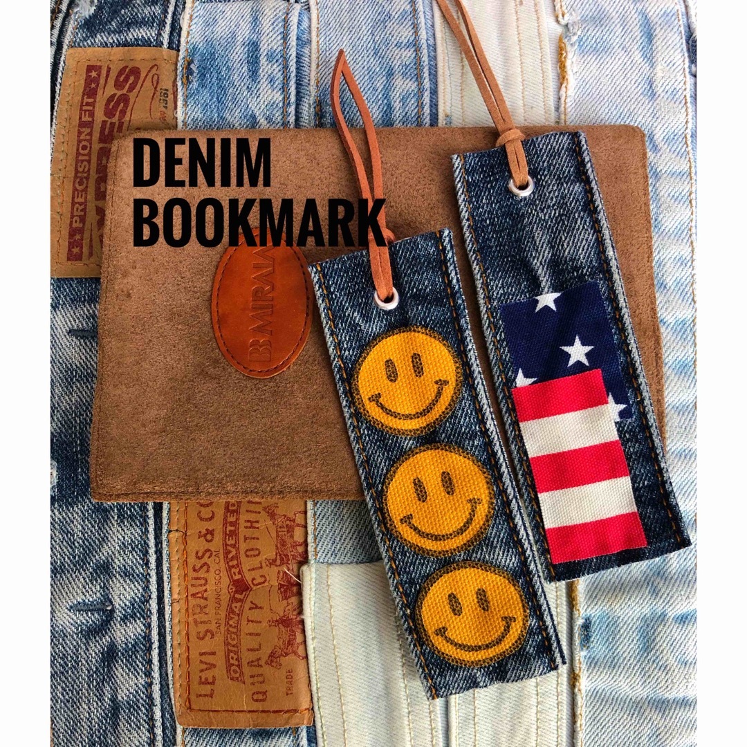 ☆２個セット☆DENIM  BOOKMARK・栞・デニムリメイク・ハンドメイド☆ ハンドメイドの文具/ステーショナリー(しおり/ステッカー)の商品写真