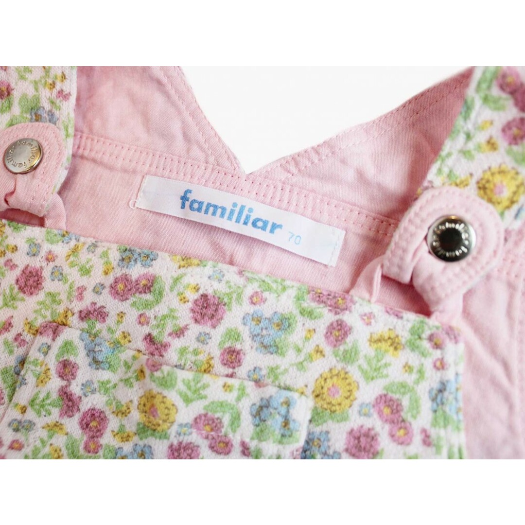 familiar(ファミリア)の【春物 新入荷!】[ファミリア/familiar]70cm ジャンパースカート 白×ピンク系【中古】子供服 キッズ kids ベビー服 baby 女の子 春夏 onepi 803042 キッズ/ベビー/マタニティのベビー服(~85cm)(スカート)の商品写真