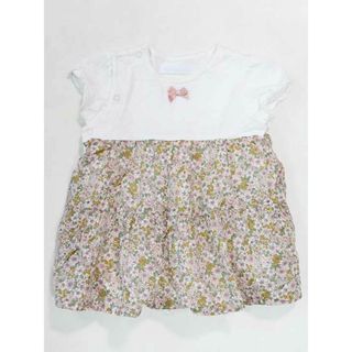 ☆ベベ/bebe☆70cm 半袖ワンピオール 白×ピンク 【中古】子供服 キッズ kids ベビー服 baby 女の子 夏 036032 onepi(カバーオール)