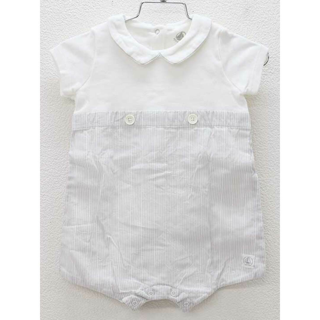 PETIT BATEAU(プチバトー)の□プチバトー/PETIT BATEAU□74cm 半袖カバーオール/ロンパース 白×グレー【中古】子供服 キッズ kids ベビー服 baby 女の子 夏 126022 onepi キッズ/ベビー/マタニティのベビー服(~85cm)(カバーオール)の商品写真