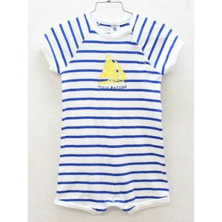 プチバトー(PETIT BATEAU)の■プチバトー/PETIT BATEAU■86cm 半袖ショートオール/カバーオール/ロンパース 白×青【中古】子供服 キッズ kids ベビー服 baby 男の子 夏 407032 onepi(カバーオール)