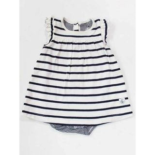 プチバトー(PETIT BATEAU)の☆プチバトー/PETIT BATEAU☆67cm 半袖ワンピオール 白×紺 【中古】子供服 キッズ kids ベビー服 baby 女の子 夏 035032 onepi(カバーオール)