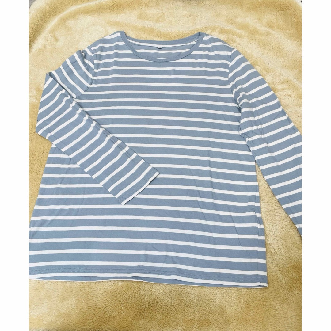 ボーダー柄長袖Tシャツ（水色） レディースのトップス(Tシャツ(長袖/七分))の商品写真