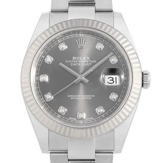 ロレックス(ROLEX)のロレックス デイトジャスト41 10Pダイヤ 126334G スレート (グレー)  3列 オイスターブレス ランダム番 メンズ 中古 腕時計(腕時計(アナログ))