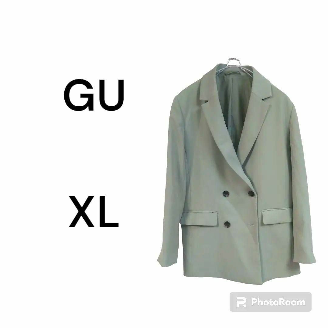 GU(ジーユー)の【GU】ジーユー　ジャケット　緑　XL　無地　フォーマル　通勤　仕事　春　秋冬 レディースのジャケット/アウター(テーラードジャケット)の商品写真