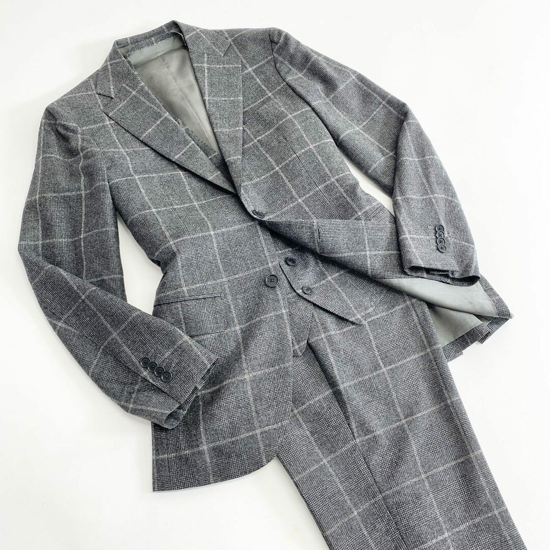 BEAMS(ビームス)の15c20 BEAMS F ビームスエフ 日本製 ウインドウペーン オーバーチェック フランネル スリーピース スーツ セットアップ ビジネス フォーマル グレー ウール MADE IN JAPAN メンズのスーツ(セットアップ)の商品写真