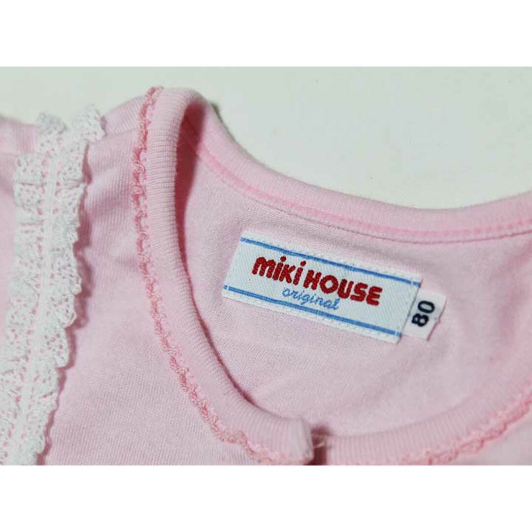 mikihouse(ミキハウス)の‡ミキハウス/mikihouse‡80cm 半袖カバーオール/ロンパース/ワンピース ピンク×白【中古】子供服 キッズ kids ベビー服 baby 女の子 夏 824032 onepi キッズ/ベビー/マタニティのベビー服(~85cm)(カバーオール)の商品写真