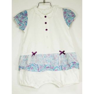 [ベベ/BeBe]80cm 半袖ショートオール 白×ブルー系【中古】子供服 キッズ kids ベビー服 baby 女の子 夏 036032 onepi(カバーオール)