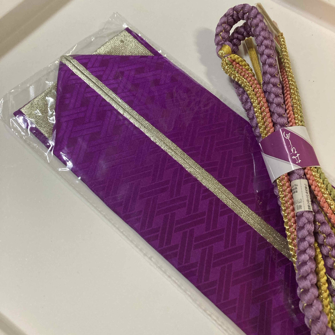 帯締め　成人式　紫　104 伊達　ゴールド レディースの水着/浴衣(振袖)の商品写真