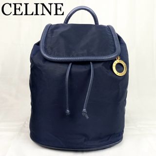 セリーヌ(celine)のCELINE リュック　サークルロゴ　ナイロン×レザー　ネイビー　チャーム(リュック/バックパック)