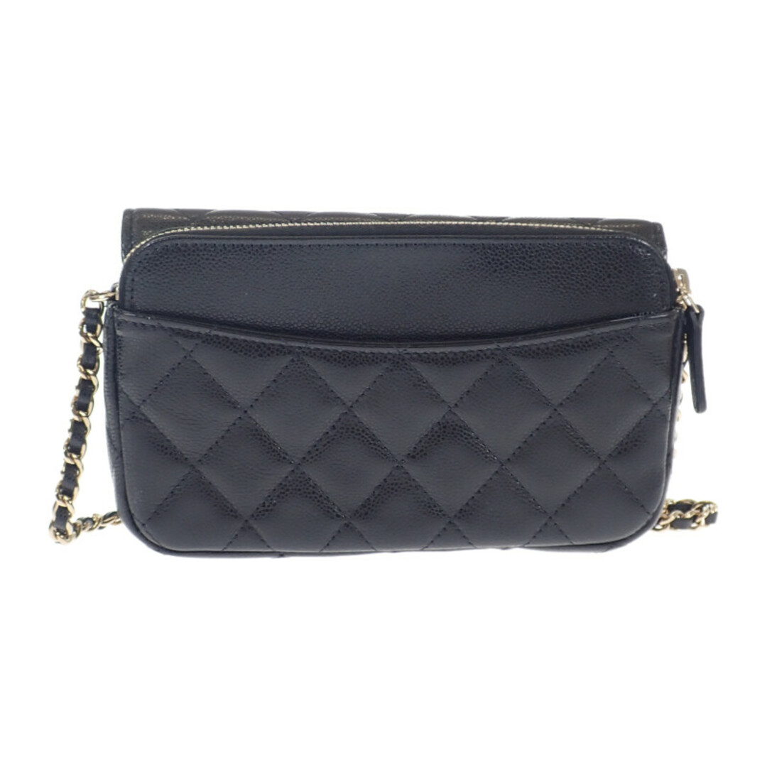 CHANEL(シャネル)の【中古】【Aランク】CHANEL シャネル マトラッセ フラップフォンケース チェーンウォレット ポシェット AP2096 キャビアスキン ブラック 【ISEYA】 レディースのバッグ(その他)の商品写真