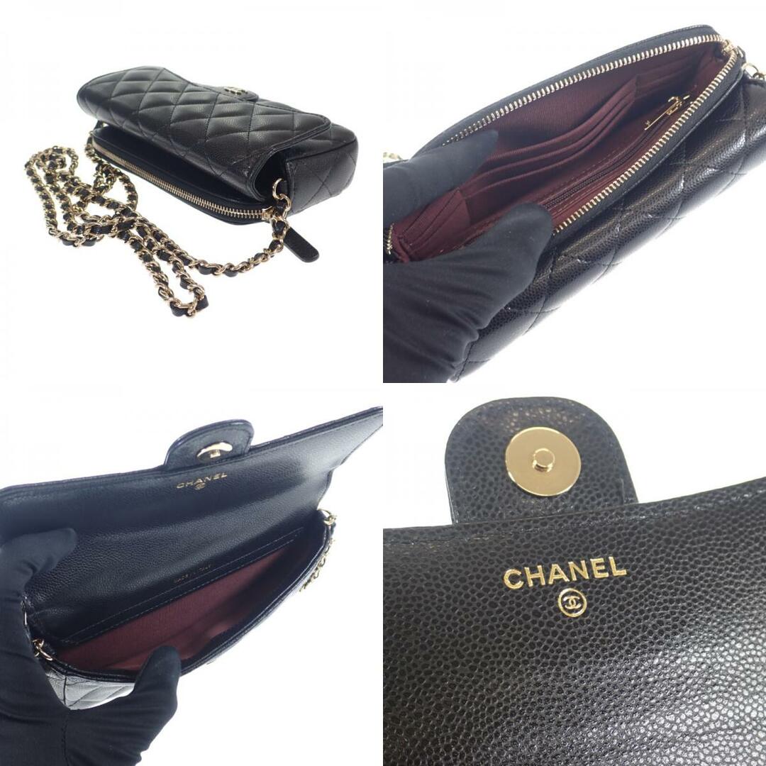 CHANEL(シャネル)の【中古】【Aランク】CHANEL シャネル マトラッセ フラップフォンケース チェーンウォレット ポシェット AP2096 キャビアスキン ブラック 【ISEYA】 レディースのバッグ(その他)の商品写真