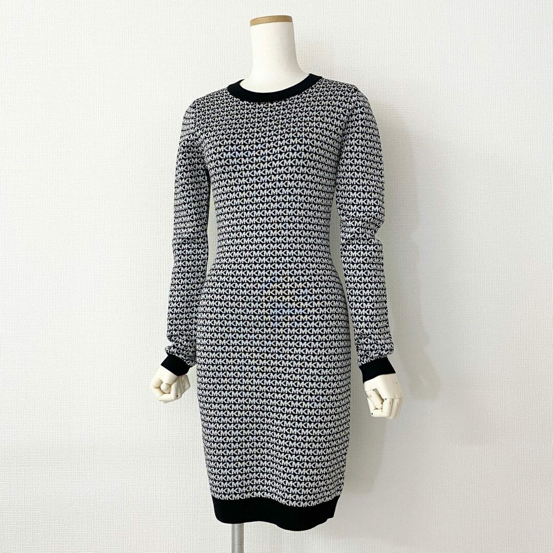 Michael Kors(マイケルコース)の39c20 《美品》 MICHAEL KORS マイケルコース LOGO JACQUARD DRESS ジャガードドレス ワンピース XS シルバー ブラック ラメ レディースのワンピース(ひざ丈ワンピース)の商品写真