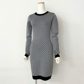 マイケルコース(Michael Kors)の39c20 《美品》 MICHAEL KORS マイケルコース LOGO JACQUARD DRESS ジャガードドレス ワンピース XS シルバー ブラック ラメ(ひざ丈ワンピース)