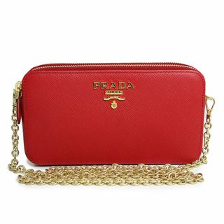 プラダ(PRADA)のプラダ チェーンウォレット クラッチ ショルダーバッグ 斜め掛け サフィアノ サフィアーノ メタル カーフレザー フォーコ レッド 赤 ゴールド金具 1DH010 箱付 PRADA（新品・未使用品）(ショルダーバッグ)