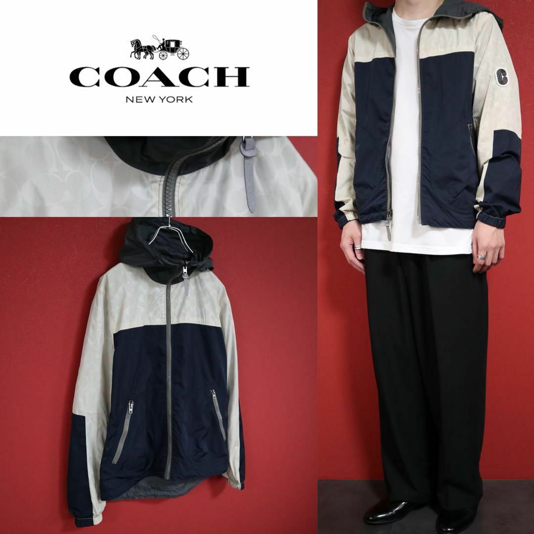 COACH(コーチ)の【希少】COACH コーチ ロゴ 総柄 デザイン バイカラー ジップジャケット メンズのジャケット/アウター(ナイロンジャケット)の商品写真