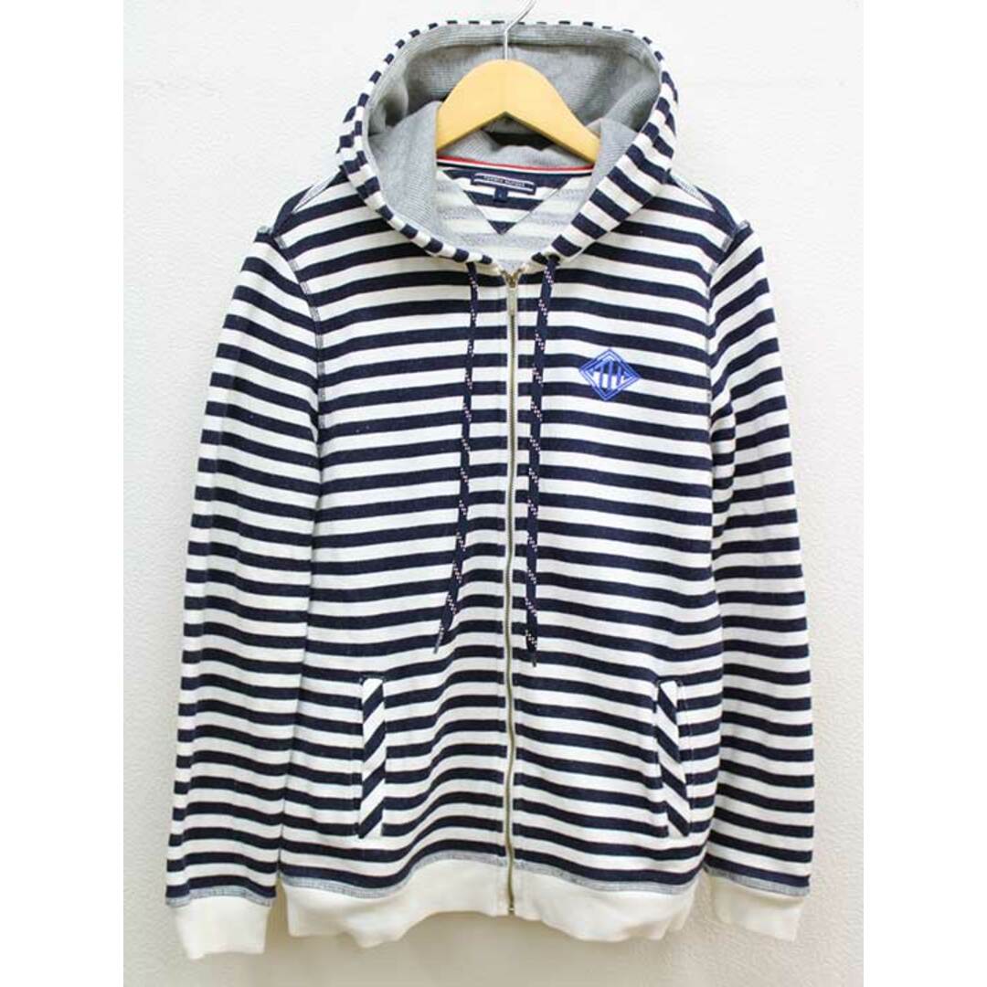 TOMMY HILFIGER(トミーヒルフィガー)の【春物 新入荷】‡TOMMY HILFIGER/トミーヒルフィガー‡ボーダージップパーカー/長袖 ネイビー×ホワイト/紺×白 レディース L 【中古】春秋 703042 レディースのトップス(パーカー)の商品写真