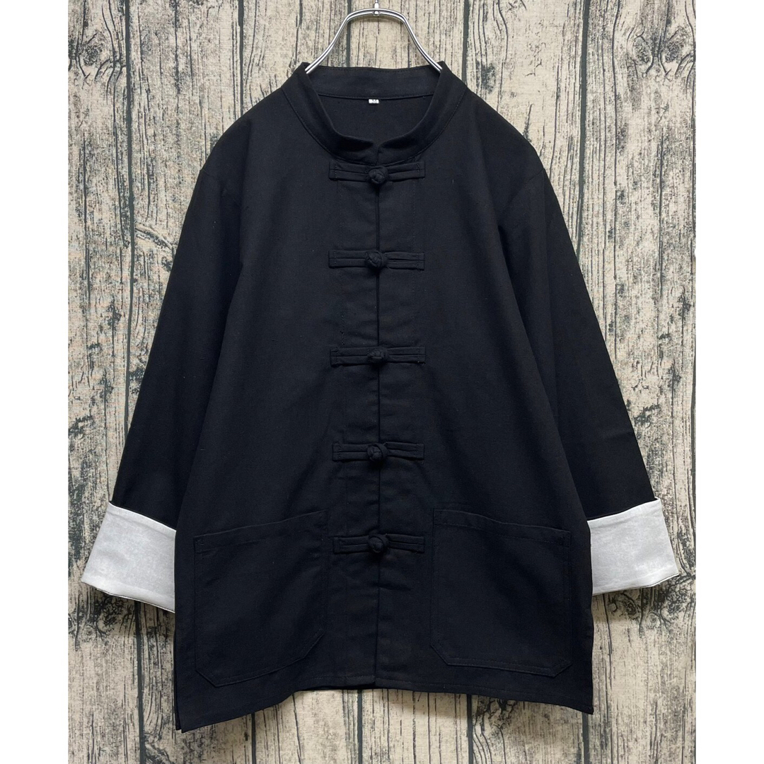 チャイナシャツ ブラック 黒 M相当 メンズのトップス(シャツ)の商品写真