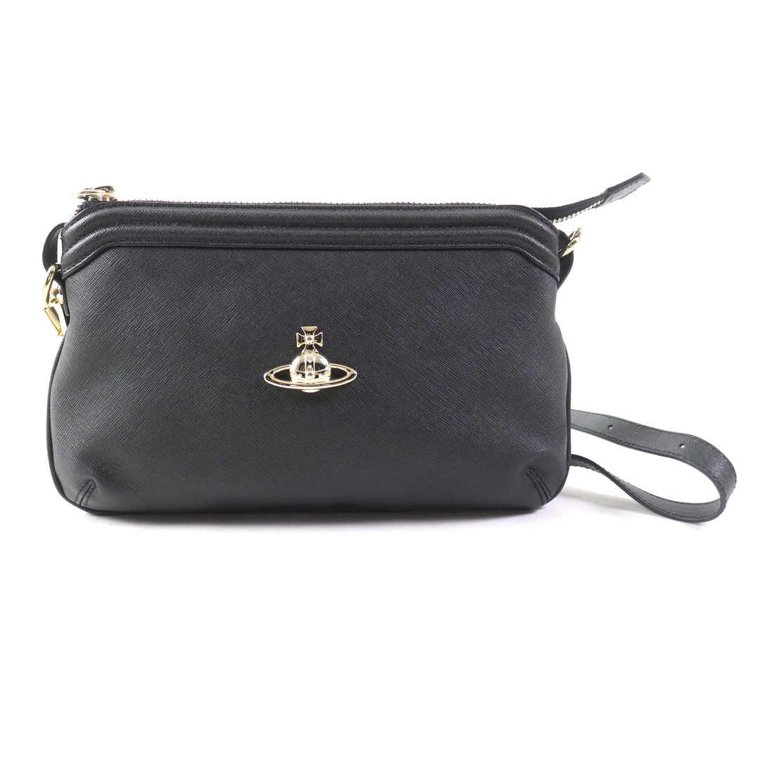 Vivienne Westwood(ヴィヴィアンウエストウッド)の極美品 Vivienne Westwood ヴィヴィアンウエストウッド 43030026 VICTORIA SMALL CROSSBODY レザー オーブ金具付 ショルダーバッグ ブラック ゴールド金具 イタリア製 レディース レディースのバッグ(ショルダーバッグ)の商品写真