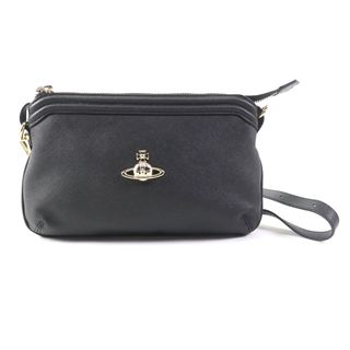 ヴィヴィアンウエストウッド(Vivienne Westwood)の極美品 Vivienne Westwood ヴィヴィアンウエストウッド 43030026 VICTORIA SMALL CROSSBODY レザー オーブ金具付 ショルダーバッグ ブラック ゴールド金具 イタリア製 レディース(ショルダーバッグ)