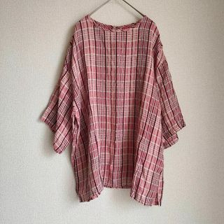 ネストローブ(nest Robe)のnest Robe リネンファニーチェックビッグプルオーバーブラウス(Tシャツ/カットソー(七分/長袖))