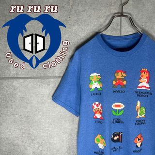 ヴィンテージ(VINTAGE)の[古着]スーパーマリオ　半袖　Tシャツ　キャラ勢揃い　ファミコン　ドット絵　青(Tシャツ/カットソー(半袖/袖なし))