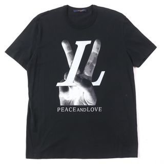 ルイヴィトン(LOUIS VUITTON)の美品 LOUIS VUITTON ルイヴィトン 2018年製 PEACE AND LOVE  コットン ハンドLVロゴ グラフィック 半袖Ｔシャツ ブラック S イタリア製 正規品 メンズ(Tシャツ/カットソー(半袖/袖なし))