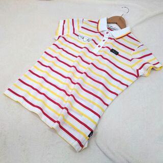 TIGORA - 【ティゴラ】ゴルフシャツ　半袖　ゴルフウェア　白　ボーダー　L　ワンポイント刺繍