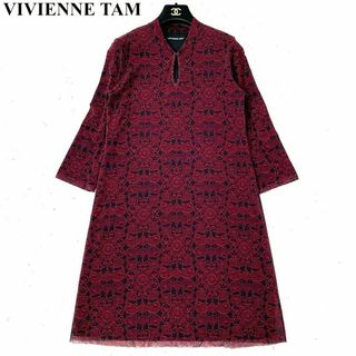 ヴィヴィアンタム(VIVIENNE TAM)の極美品✨ ヴィヴィアンタム　膝丈ワンピース　パワーネット　総柄　チュール　赤　2(ひざ丈ワンピース)