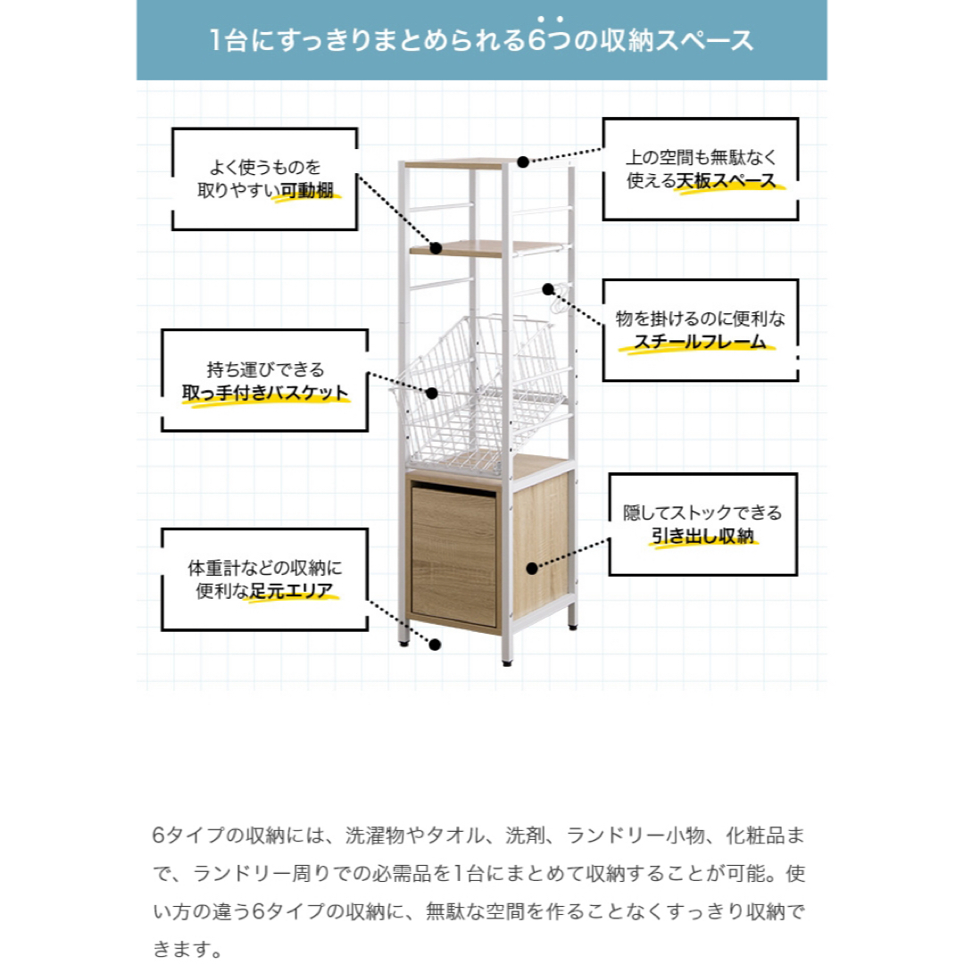 【新品 送料無料】 引き出し付き ランドリー収納 全３色　収納ラック　隙間収納 インテリア/住まい/日用品の収納家具(バス収納)の商品写真