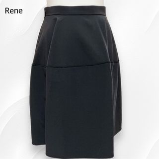 ルネ(René)の美品＊Rene 切り替え フレアタックスカート 黒 34(ひざ丈スカート)