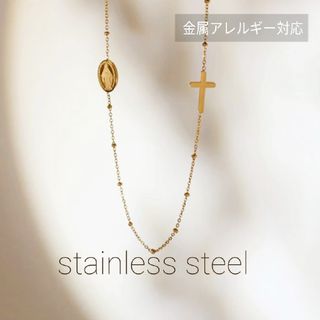 ●stainless●ラスト1点●高品質ステンレスメダイ×サイドクロスネックレス(ネックレス)