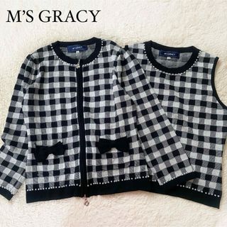 M'S GRACY - 極美品　エムズグレイシー　ブロックチェック　アンサンブル　ノーカラージャケット