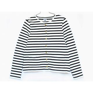 【春物 新入荷!】[プチバトー/PETIT BATEAU]140cm カーディガン 白×黒【中古】子供服 キッズ kids ジュニア 女の子 春秋 tops 213042