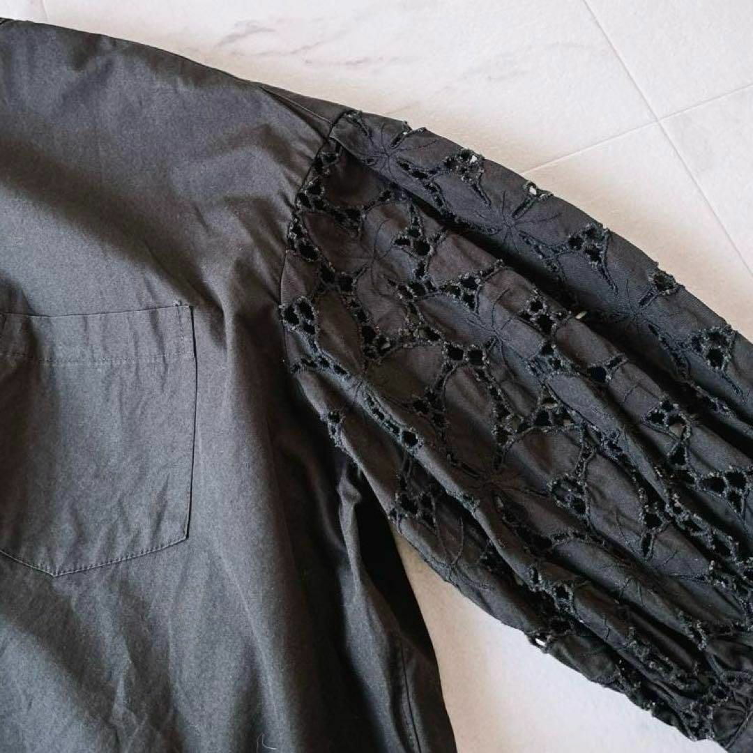 TICCA(ティッカ)のTiccaティッカバンドカラー袖レース ゆったりパフスリーブ シャツ黒 レディースのトップス(シャツ/ブラウス(長袖/七分))の商品写真