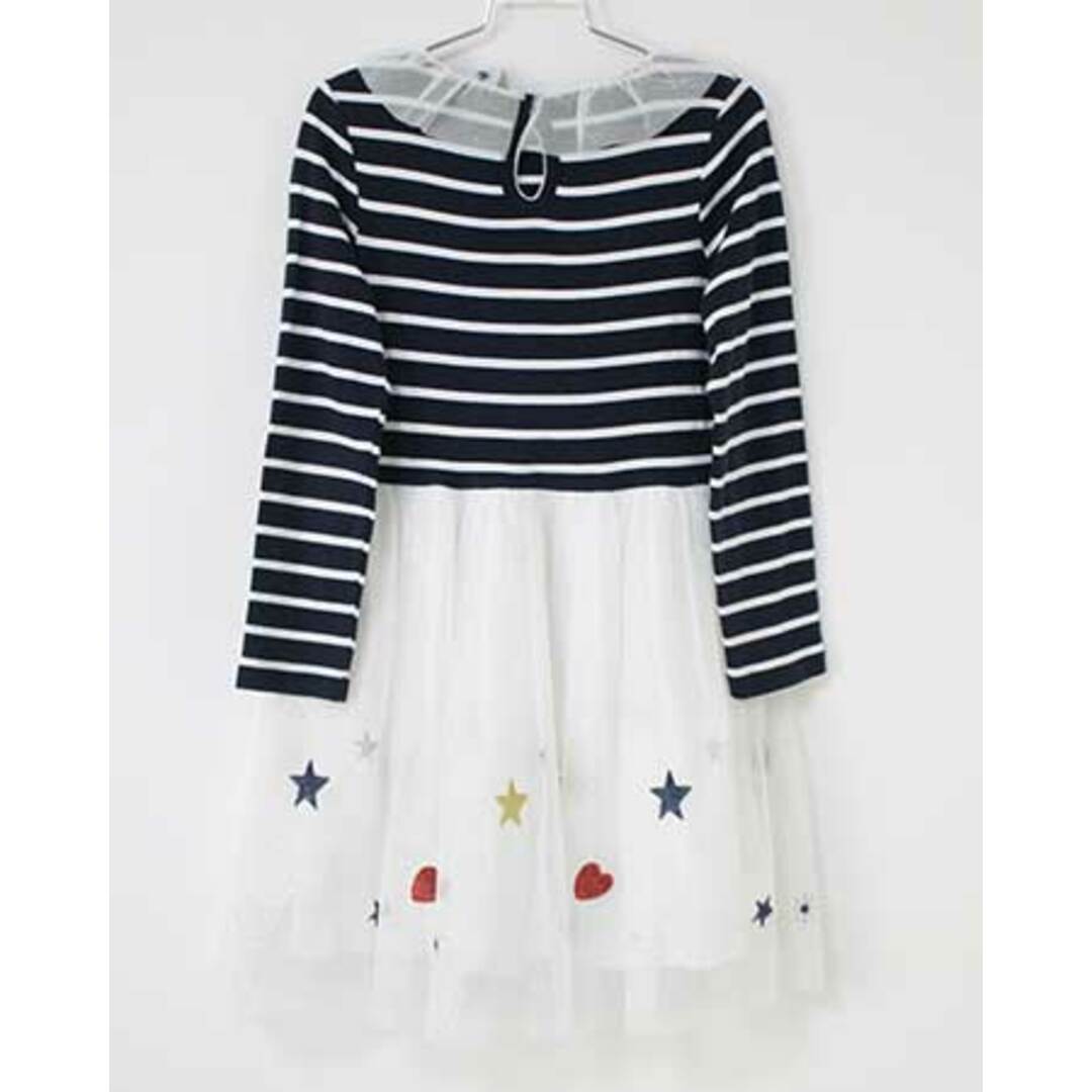 PETIT BATEAU(プチバトー)の【春物 新入荷!】〓プチバトー/PETIT BATEAU〓128cm(8ans)  長袖ワンピース  紺×白【中古】 子供服 キッズ kids  女の子 春秋 onepi 023042 キッズ/ベビー/マタニティのキッズ服女の子用(90cm~)(ワンピース)の商品写真