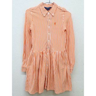 ラルフローレン(Ralph Lauren)の【春物 新入荷!】▽ラルフローレン/Ralph Lauren▽150cm 長袖シャツワンピース オレンジ×白【中古】子供服 キッズ kids ジュニア 女の子 春秋 onepi 813042(ワンピース)