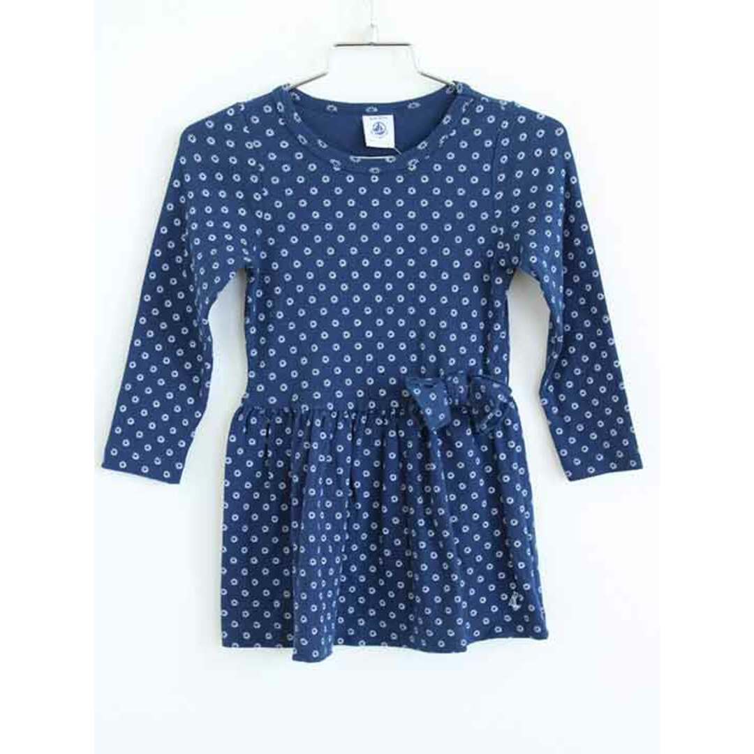 PETIT BATEAU(プチバトー)の【春物 新入荷】†プチバトー/PETIT BATEAU†95cm(3ans) 長袖ワンピース 紺【中古】子供服 キッズ kids 女の子 春秋 onepi 513042 キッズ/ベビー/マタニティのキッズ服女の子用(90cm~)(ワンピース)の商品写真