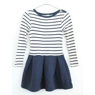 プチバトー(PETIT BATEAU)の【春物 新入荷】†プチバトー/PETIT BATEAU†128cm(8ans) 長袖ワンピース 白×紺【中古】子供服 キッズ kids 女の子 春秋 onepi 513042(ワンピース)