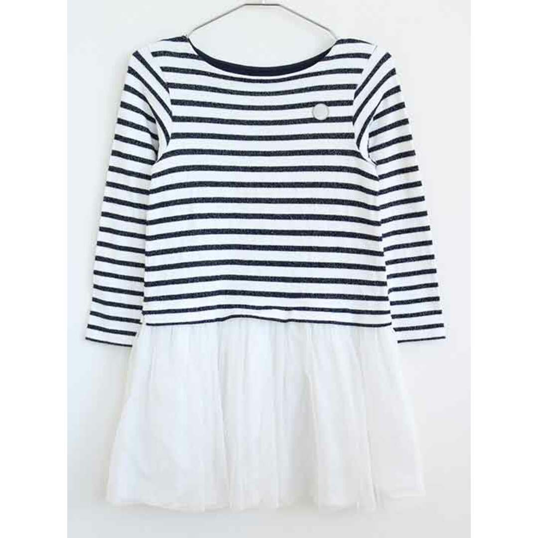 PETIT BATEAU(プチバトー)の【春物 新入荷】†プチバトー/PETIT BATEAU†128cm(8ans) 長袖ワンピース 白×黒【中古】子供服 キッズ kids 女の子 春秋 onepi 513042 キッズ/ベビー/マタニティのキッズ服女の子用(90cm~)(ワンピース)の商品写真