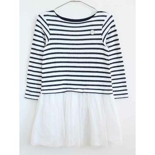 プチバトー(PETIT BATEAU)の【春物 新入荷】†プチバトー/PETIT BATEAU†128cm(8ans) 長袖ワンピース 白×黒【中古】子供服 キッズ kids 女の子 春秋 onepi 513042(ワンピース)