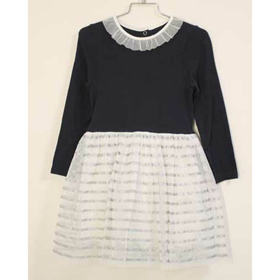 PETIT BATEAU(プチバトー)の【春物 新入荷!】〓プチバトー/PETIT BATEAU〓110cm  長袖ワンピース 白×紺×銀 【中古】 子供服 キッズ kids 女の子  春秋 onepi  213042 キッズ/ベビー/マタニティのキッズ服女の子用(90cm~)(ワンピース)の商品写真