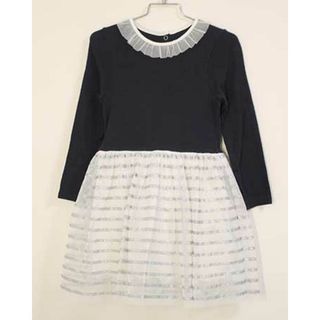 プチバトー(PETIT BATEAU)の【春物 新入荷!】〓プチバトー/PETIT BATEAU〓110cm  長袖ワンピース 白×紺×銀 【中古】 子供服 キッズ kids 女の子  春秋 onepi  213042(ワンピース)