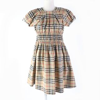 極美品★BURBERRY バーバリー 8022431 キッズ レディース可◎ ノバチェック柄 フレンチスリーブ 膝丈 半袖 ワンピース ベージュ 12Y 152cm(レディースXSサイズ相当） レディース