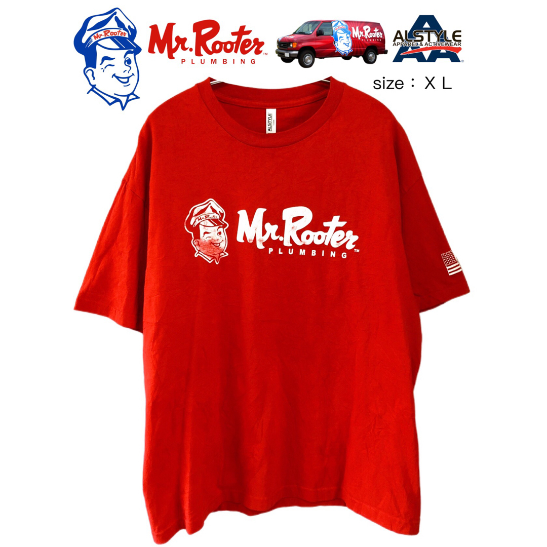 AAA(トリプルエー)のMr. Rooter　ミスター・ルーター　Tシャツ　XL　赤　USA古着 メンズのトップス(Tシャツ/カットソー(半袖/袖なし))の商品写真