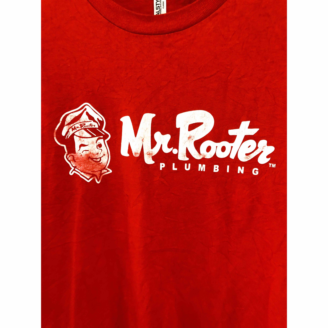 AAA(トリプルエー)のMr. Rooter　ミスター・ルーター　Tシャツ　XL　赤　USA古着 メンズのトップス(Tシャツ/カットソー(半袖/袖なし))の商品写真